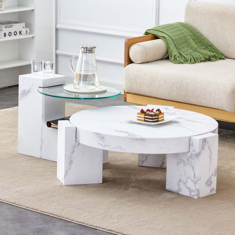 La table basse à deux étages détachable, Blanc, Blanc, Marbre