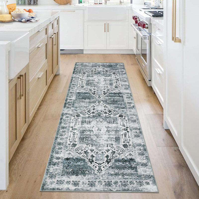 Tapis de couloir Tapis de couloir vintage 2 x 6 Tapis de couloir décoratif délavé pour l'intérieur, Gray