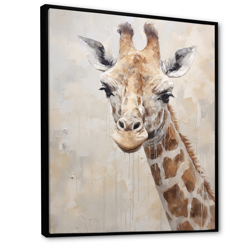Minimalisme, girafe beige - impressions sur toile, H 20 po x l 12 po x P 1 po, Cadre flottant noir