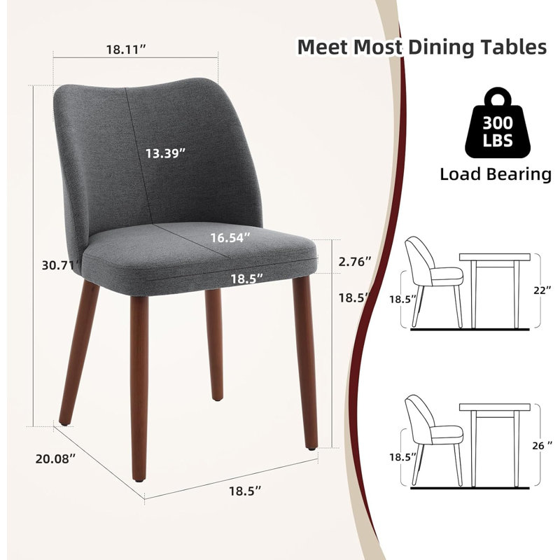 Upholstered Dining Chair with Wood Legs, Wing Backrest, Wooden Kitchen Chair with Thick Cushions, Black