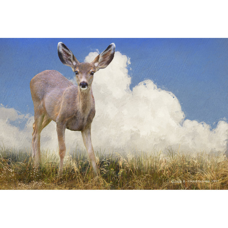 In the Meadow I by Chris Vest - Painting, 61cm H x 91cm W, Black Floater Framed