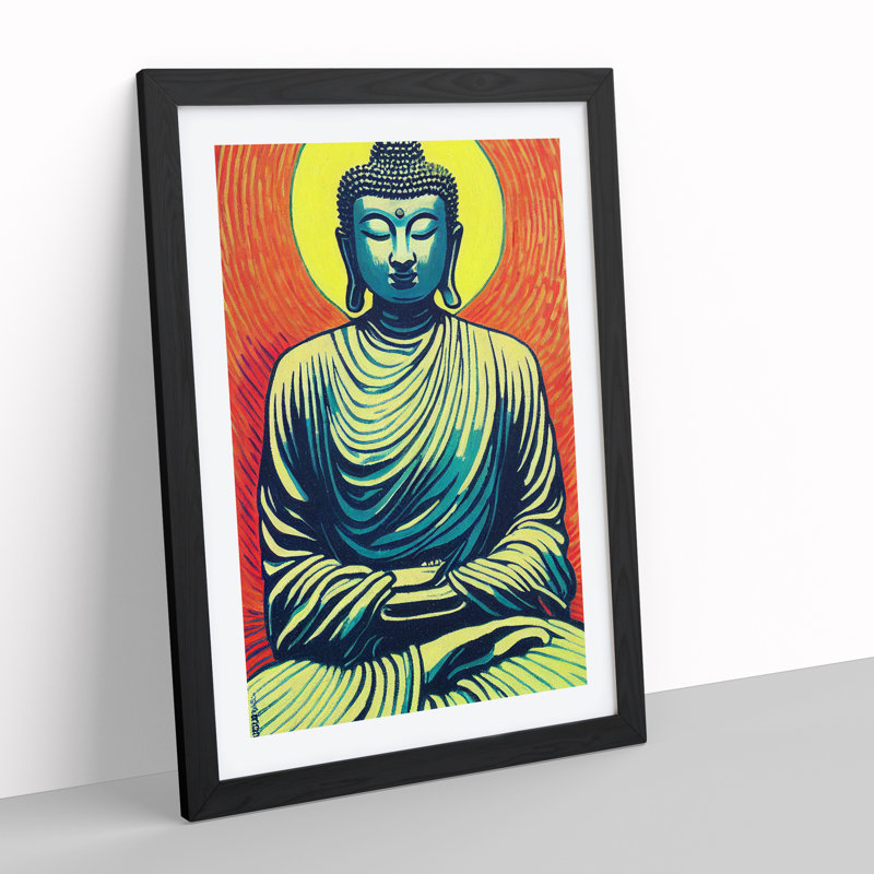 Buddha and the Sun - Wall Art, Black Framed, 66cm H x 48cm W x 2cm D, White
