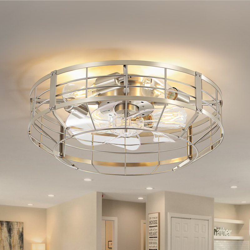 20 Inch Ceiling Fan With Light- Low Profile Enclosed Bladeless Fan Light, Flush Mount Ceiling Fan With Remote, 6 Speeds & Timer, Modern Quiet Fan For Small Room Bedroom Kitchen