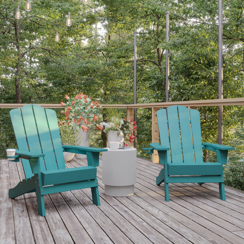 Ayleah Commercial All-Weather Adirondack Chairs with Cupholders, Blue