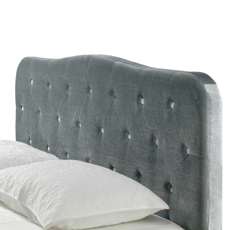 Upholstered Standard Bed, Silver Gray Velvet, Queen
