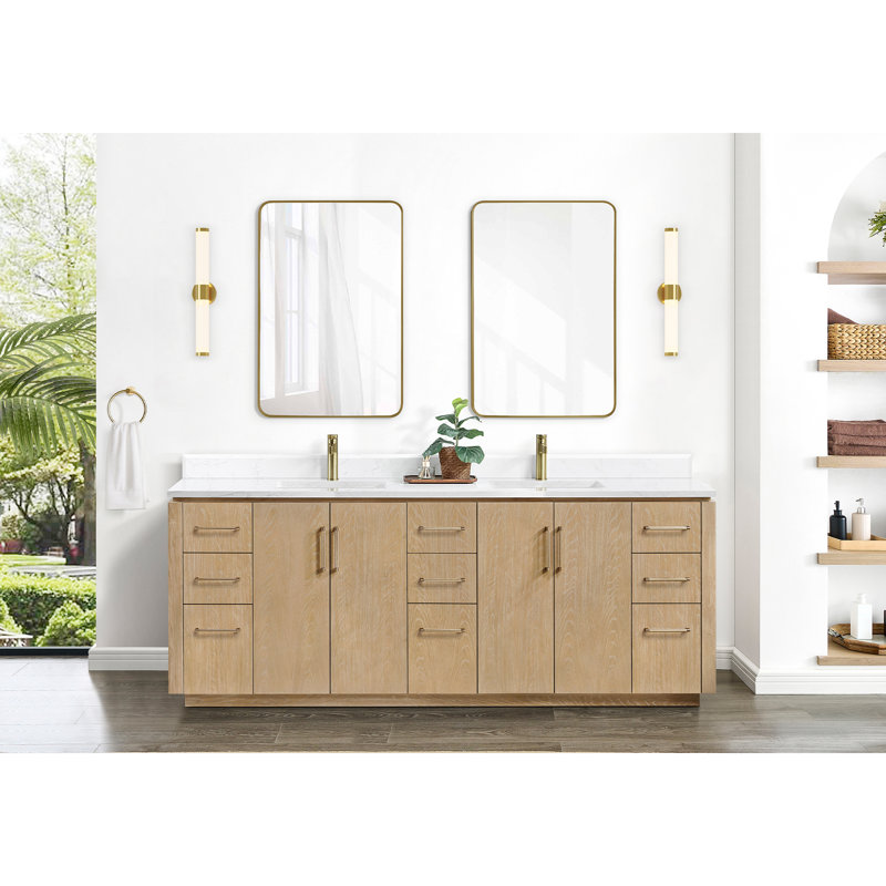 Meuble-lavabo double 84 po Cloverfield, Or, Gris cendré délavé
