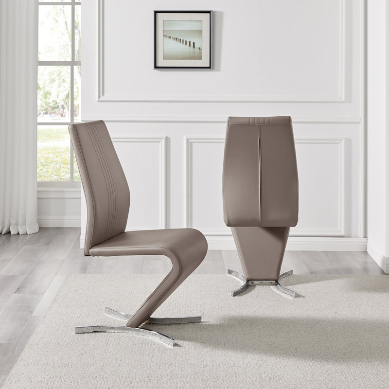 Marietta Chrome Metal and White High Gloss Dining Table Set - 6 Luxury Modern Dining Chairs, Cappuccino Grey