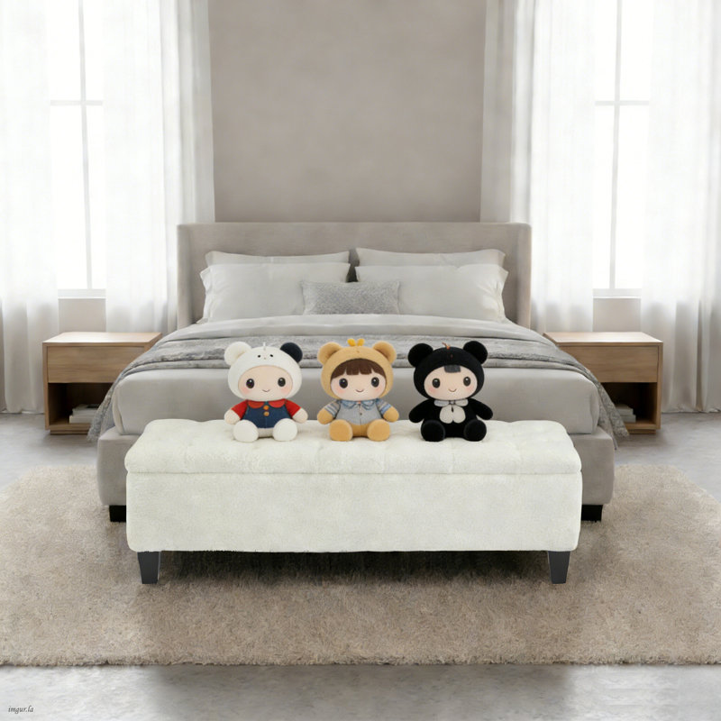 Boucle Button-Tufted Storage Ottoman Bench, Flip-Top Rectangular Storage Bench with Safety Hydraulic Hinges, Upholstered End-of-Bed Bench for Bedroom, Living Room, Entryway