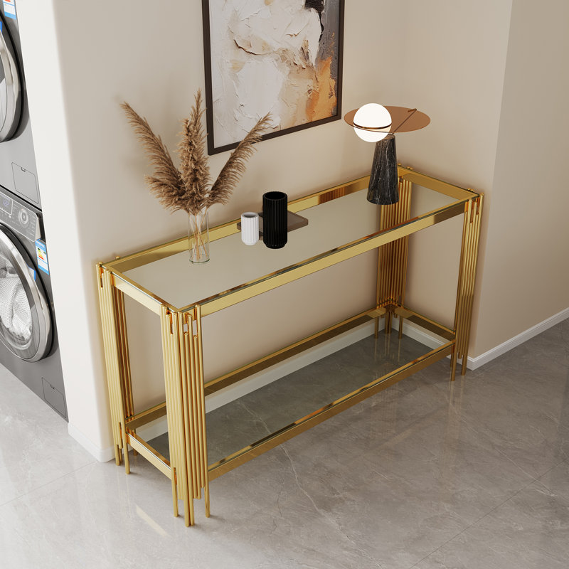 Console à double couche en verre trempé, Clair, Doré