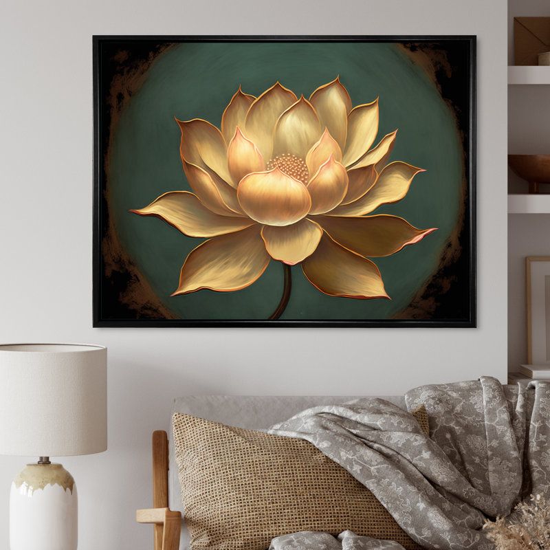 «Blossoming White Vintage Lotus», art mural Lotus, Cadre flottant noir, H 34 po x l 44 po x P 1,5 po