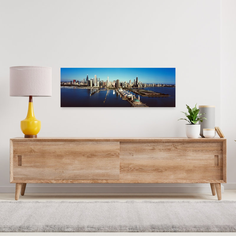 Pier on a lake Navy Pier Lake Michigan Chicago Cook County Illinois USA 1 Piece Wrapped Canvas Panoramic Wall Art