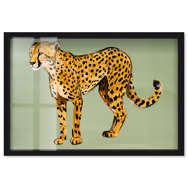 Décoration murale moderne Golden Cheetah Shadowbox par Art Remedy, cadre noir, 24 x 16, 17"H x 25"W, Black Frame