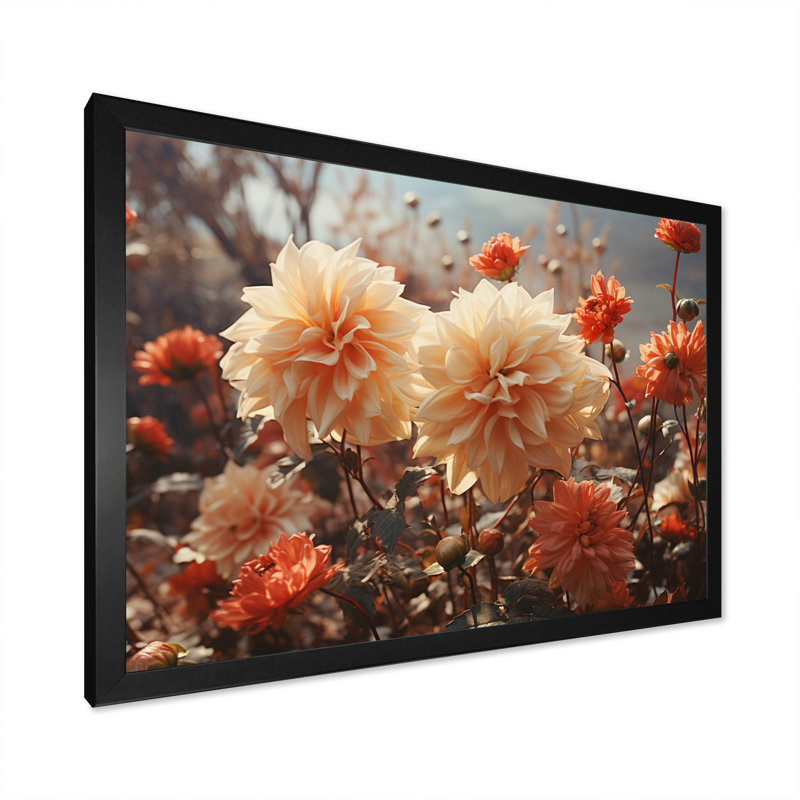 «Yellow Chrysanthemums Field Sunrise II», reproduction sur toile, Cadre photo noir, H 16 po x l 32 po x P 1 po