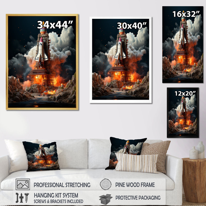 " Blastoff Space Shuttle Launch ", Black Single Picture Framed, 32"H x 16"W x 1"D