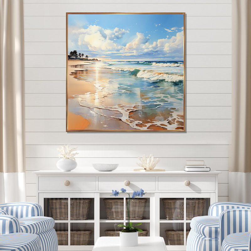 " Beach Photo Seaside Reflections V ", 24" H x 24" W x 1" D, Gold Floater Framed