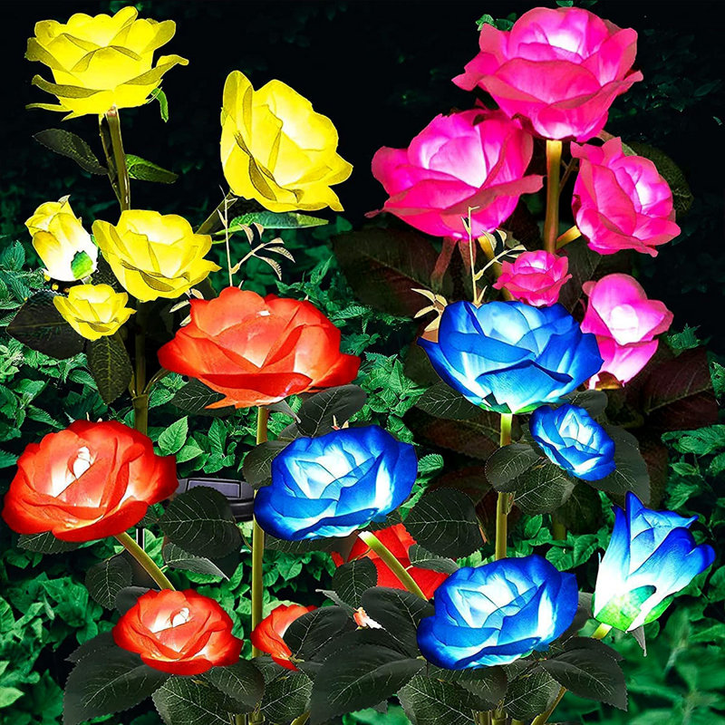 Solar Powered LED Multicolor Rose Pathway Lights