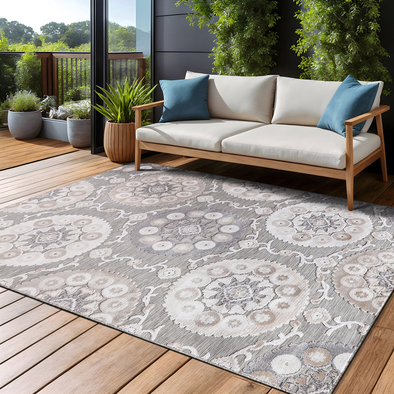 Tapis d'intérieur / extérieur beige / gris, Rectangle 9 pi x 12 pi