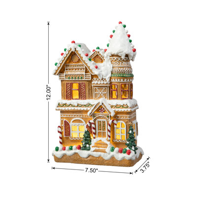 12"H Resin Lighted Christmas Gingerbread House Table Decor with Timer