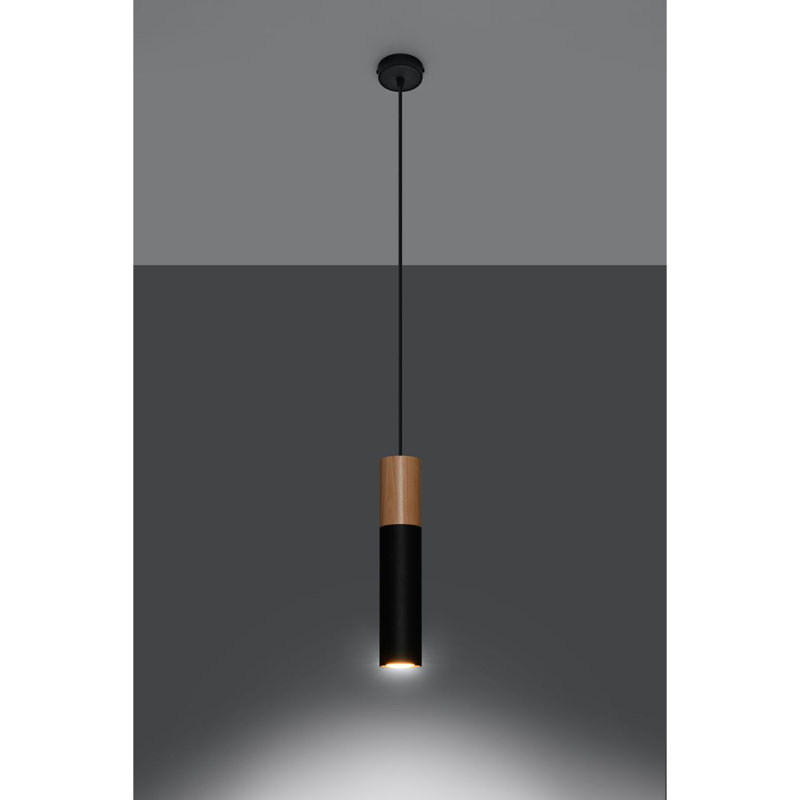 Casper 1 - Light White/Brown Cylinder Pendant, Black/Wood