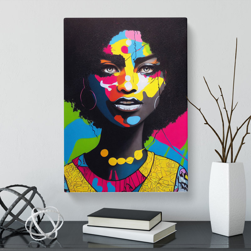 Woman With Afro Graffiti Art - Wrapped Canvas, 76cm H x 50cm W x 3cm D