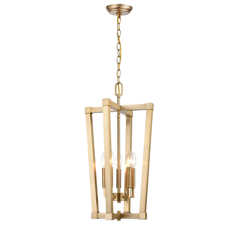 Luminaire suspendu carré de style lanterne à 5 lumières Seville, Or moderne