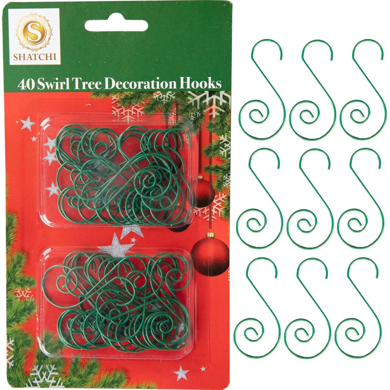 Swirl Tree Decoration Hooks | Decorative, Durable Metal Hooks for Festive Displays, Green