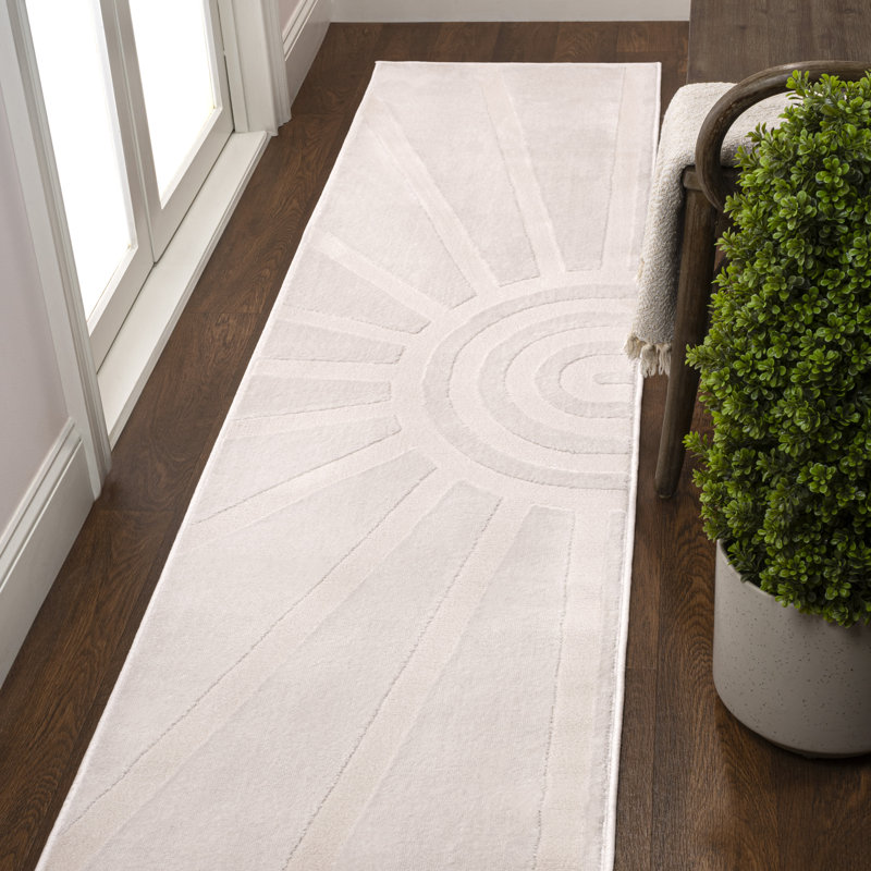Tapis blanc / crème Banesa Mid-Century scandinave, Tapis de couloir 2 pi x 8 pi