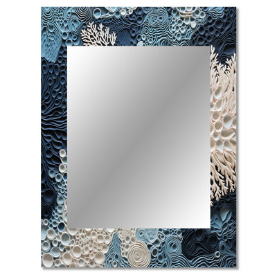 Under Water Blue And White Corals Collage - Coastal Mirror, Blue Decorative Wall Mirror, Printed Metal Art