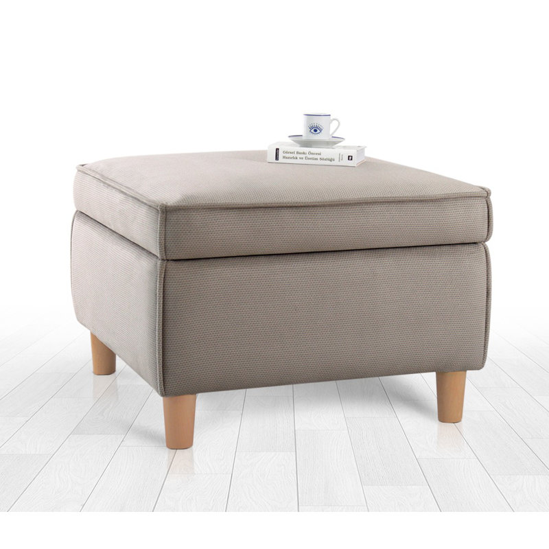 Élégant pouf en coton avec pieds en bois de hêtre, brun | 25,6 po x 16,9 po x 25,6 po | Revêtement 100% coton, 35 éponges orthopédiques, 2,4 pouces d'épaisseur | Parfait pour le salon, la chambre à coucher et les décors modernes