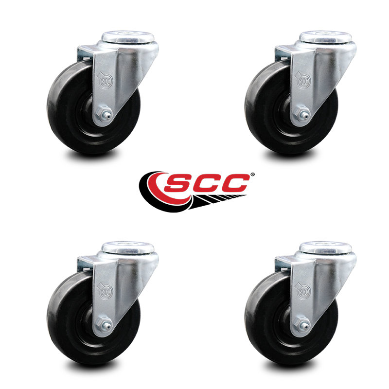 Rubber Wheel Swivel Bolt Hole Caster Set