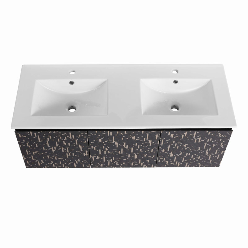 Meuble-lavabo double 18,30 po avec plateau en bois manufacturé Hippolytus