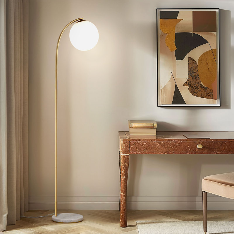Luna Drop 75 in. Modern LED Arc Floor Lamp with Frosted Glass Globe Shade