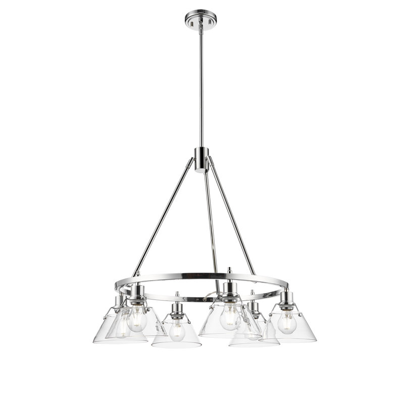 Felda 6 - Light Steel Dimmable Cone Chandelier, Clear Glass, Chrome
