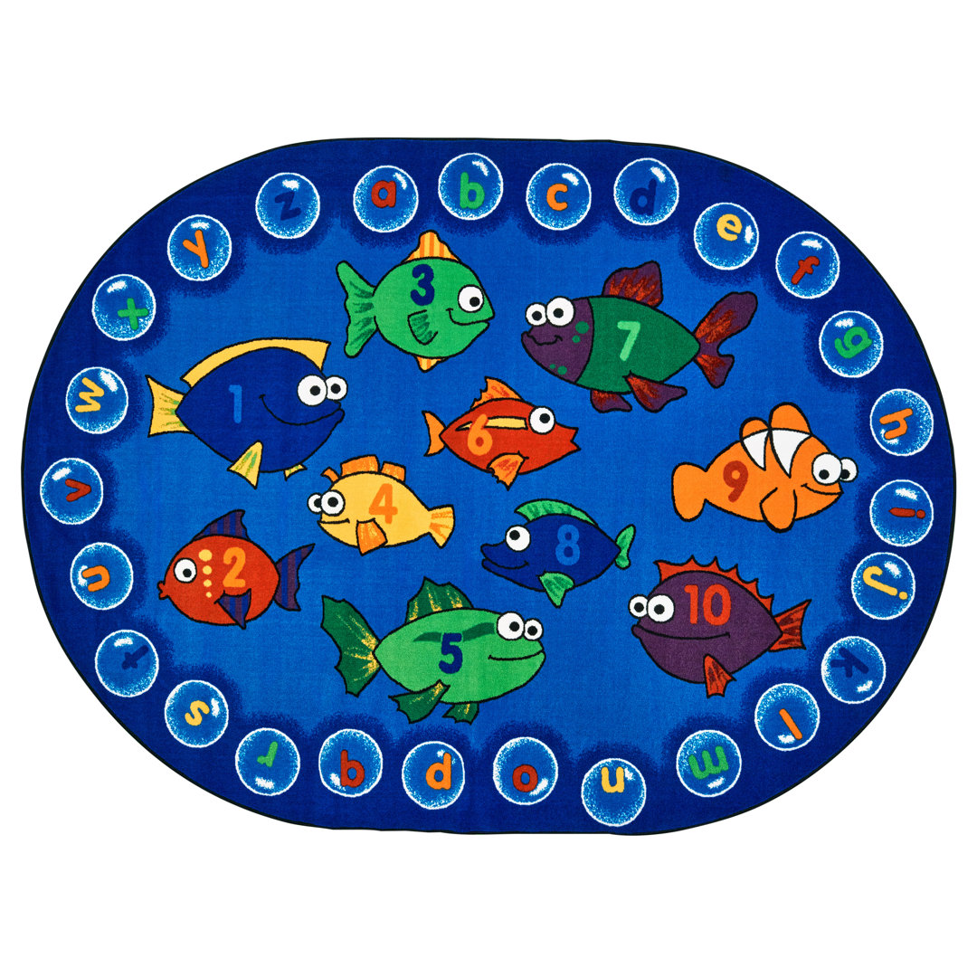 Fishing for Literacy Tufted Counting Preschool Alphabet Blue/Green Area Rug Carpets for Kids Rug 