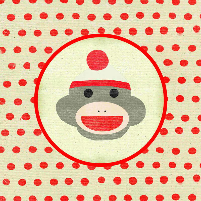 Vintage Sock Monkey 2 - impression sur toile tendue, H 12 po x l 12 po