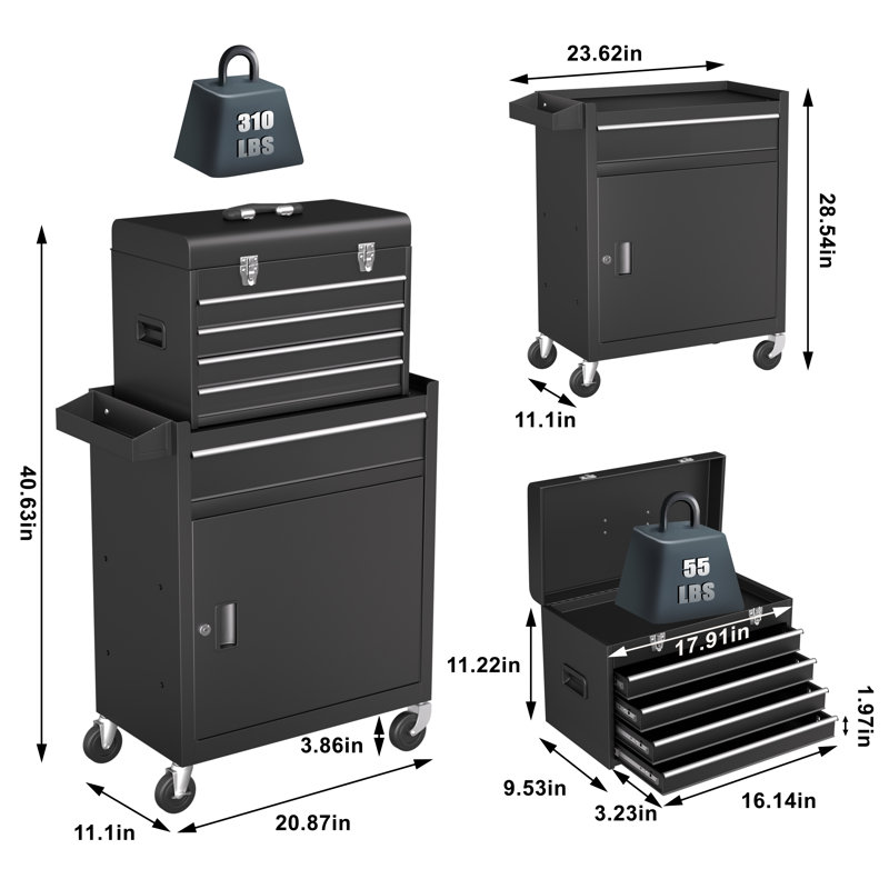 Tool Chest, 5 Drawer Tool Cabinet Combination Set With Wheels, Tool Chest Combos