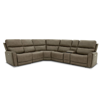 127.4" W Contemporary Power Sectional, Brown