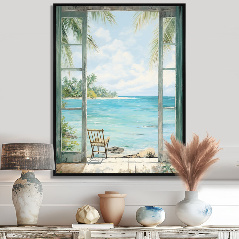 Windows at the beach II - Coastal Windows, reproduction d'art encadrée, Cadre flottant noir, 32" H x 24" W