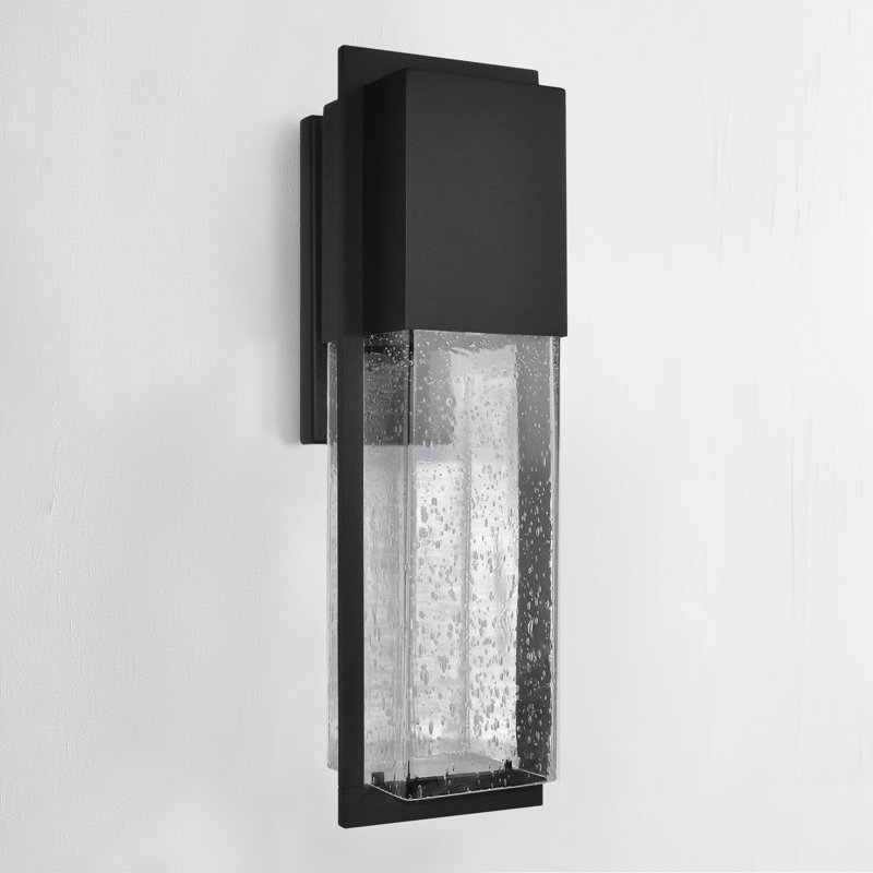 Alvime 19.5" H Modern Outdoor Wall Mount Lantern with Seedy Glass Shade, 19.5" Height