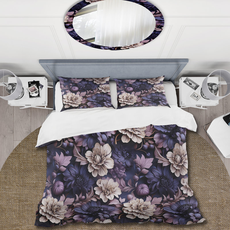 Shadowed Blossoms Moody Patterns III Duvet Cover, Queen Duvet Cover + 2 Standard Shams