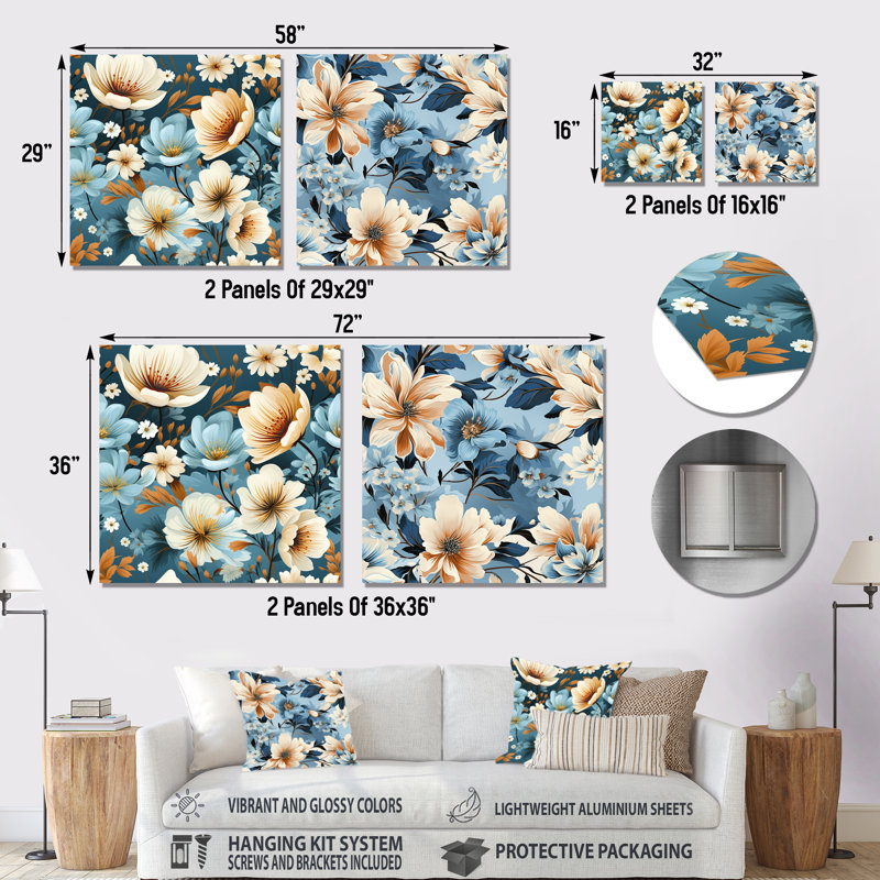 Lafontaine - Ensemble de 2 carrés à motif floral en métal, H 36 po x l 72 po