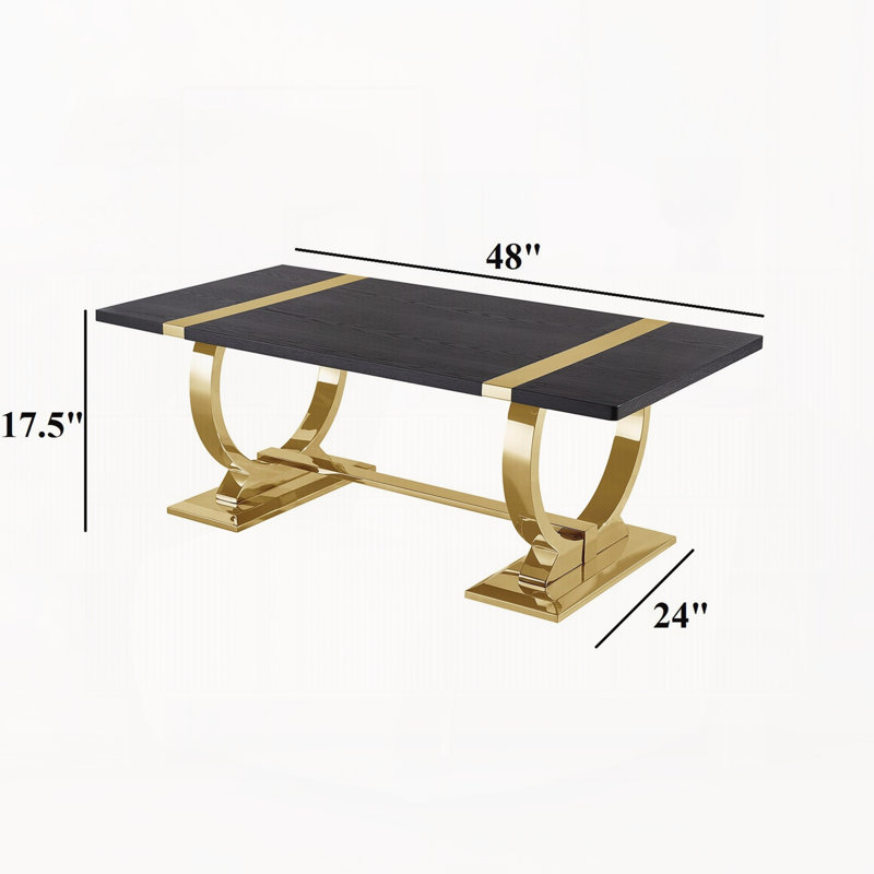 Table basse rectangulaire 1 pièce Trestle Base, Noir, or / or