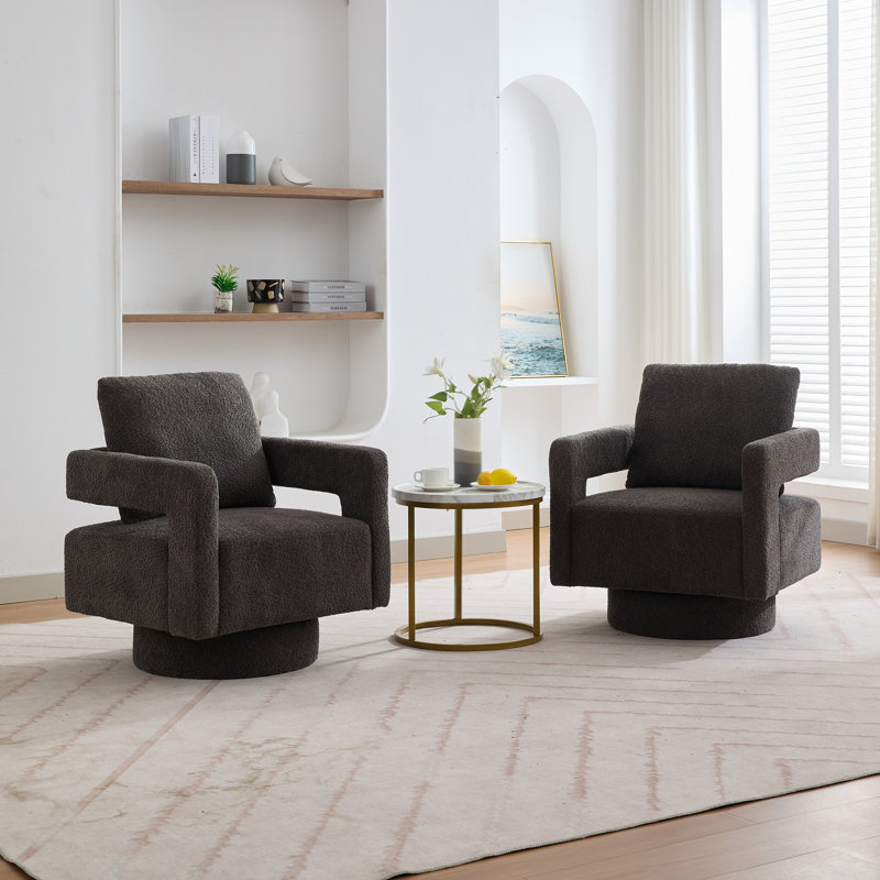 29.12" W Pillow Back Hollow Arm Swivel Accent Armchair (Set Of 2), Charcoal Polyester