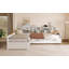 Lit de jour simple en L en forme de L avec lit gigogne sous le lit et tiroir de rangement, cadre de lit d'angle polyvalent avec bibliothèques pour 3, blanc