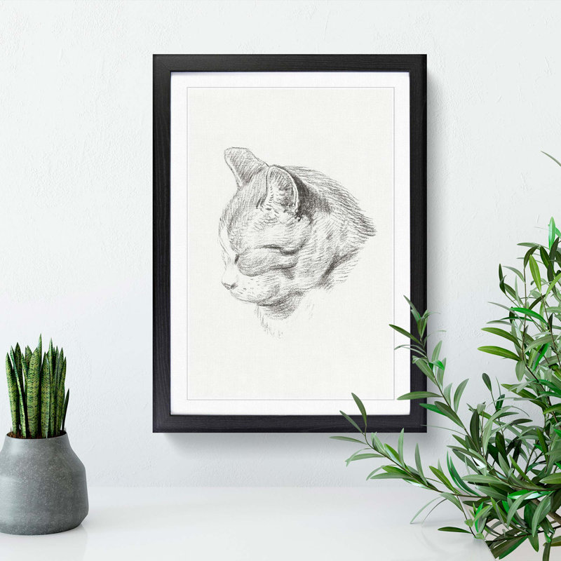 Sketch of a Cat by Jean Bernard - Picture Frame Drawing Print, 65cm H x 48cm W x 2cm D, Black Framed
