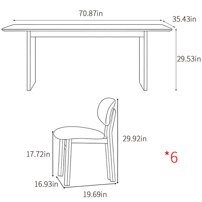 Ensemble de table de salle à manger de style italien luxueux, H 29,53 po x L 70,87 po x l 35,43 po