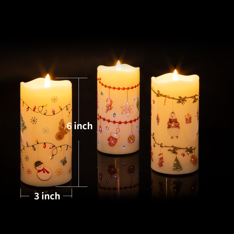 Set of 3 Flickering Battery-Operated Colourful LED Candles
