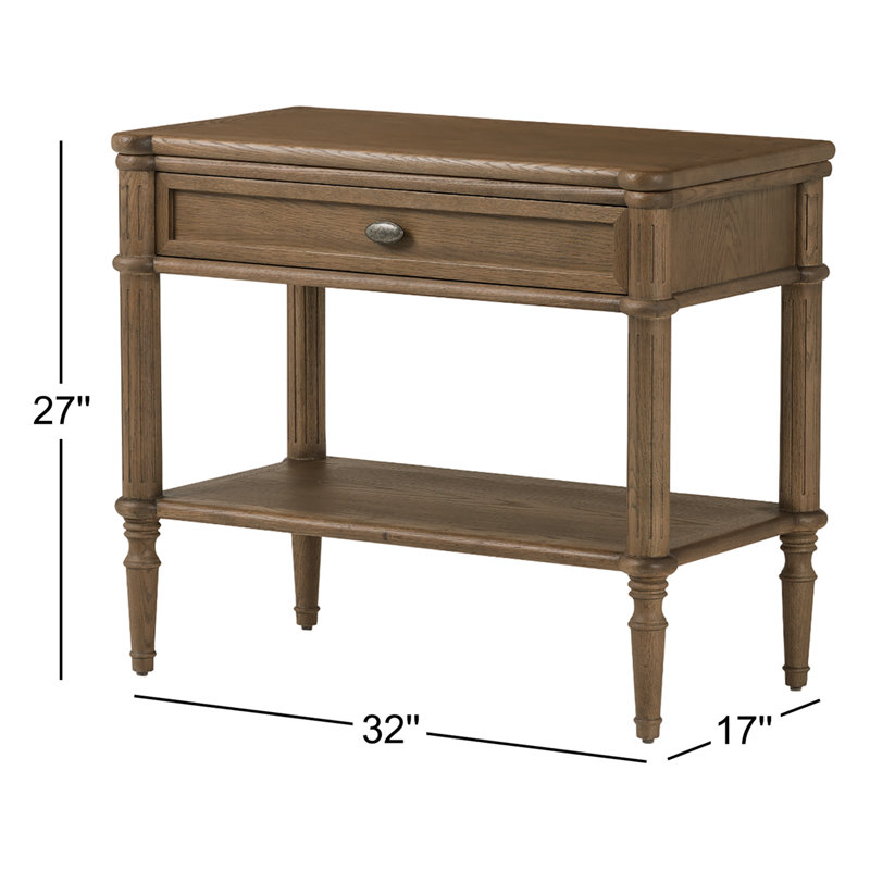 Toulouse 1 - Drawer Solid Wood Nightstand, Toasted Oak Veneer