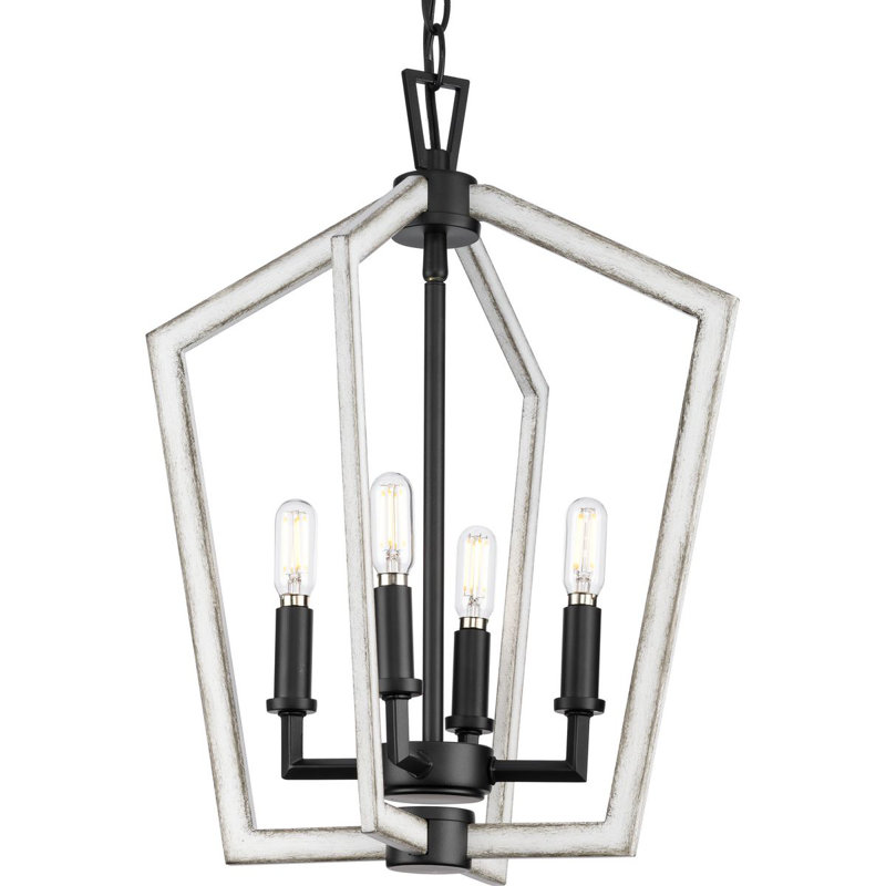 Lustre à quatre lumières 18 po, Noir mat / nickel brossé