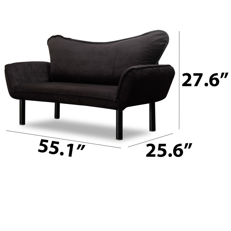 Metal Frame 2-Seat Sleeper Sofa With Multi-Position Arms, Black